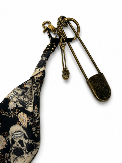 Skull Scarf Bag Charm Cluster with Antique Brass Hardware