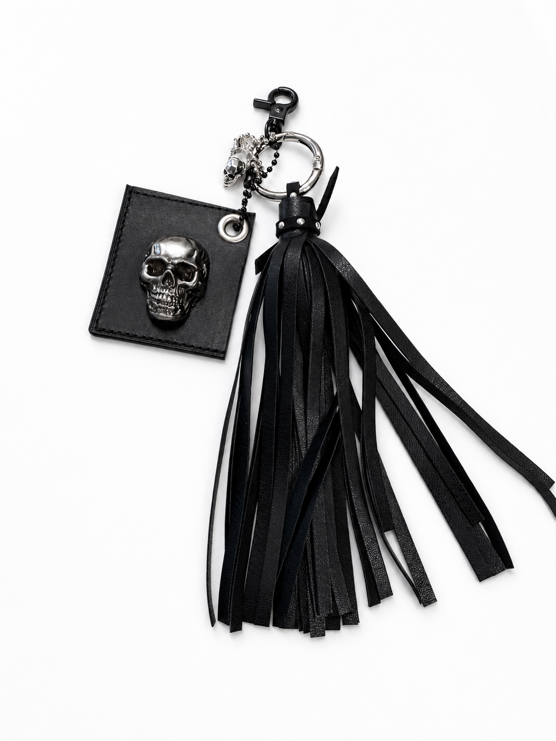 Repurposed Coach Tic Tac Toe Leather Board Square, Skull Charm, and Tassel Bag Charm Cluster