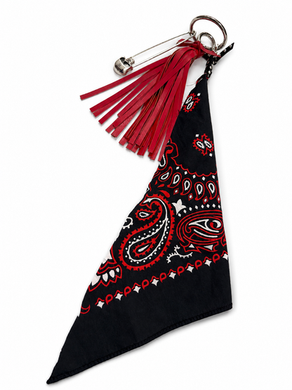 Red Tassel, Bandana, Skull Safety Pin Bag Charm Cluster