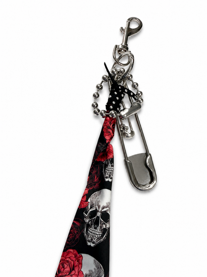 Skull & Pink Floral Scarf Bag Charm Cluster with Large Ball Chain