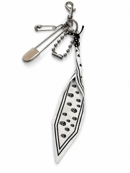 Black & White Skull Scarf Bag Charm Cluster with Large Ball Chain, Safety Pink and Skull Charm