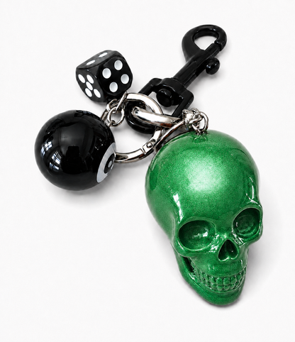 Pre-order- Ships 8/10 Green Resin Skull, Die, and 8 Ball Charm or Keychain