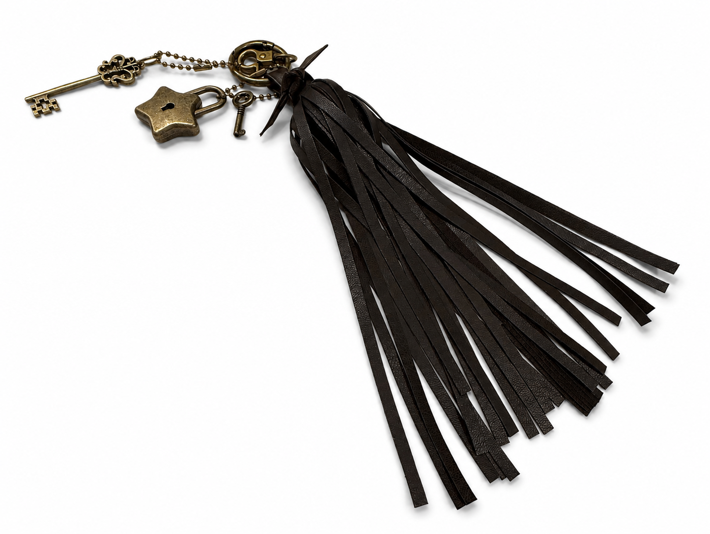 Handmade Vegan Dark Maple Leather Handmade Tassel with Star Lock and Key (works) and Large Key Charm
