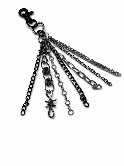Mixed-Metal Seven-Chain Tassel Bag Charm – Black, Silver & Gunmetal