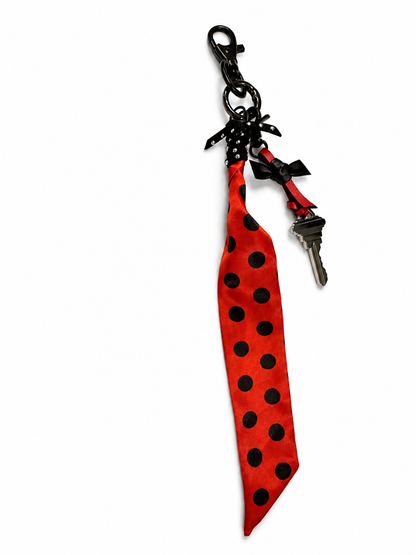 Repurposed Coach Key & Polka-Dot Scarf Bag Charm Cluster