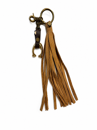 Tan Leather Tassel & Repurposed Coach “C” Bag Charm Cluster
