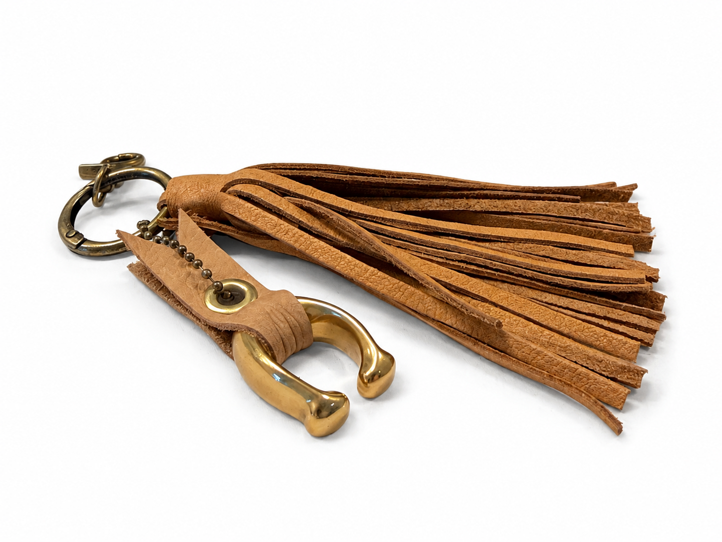 Tan Leather Tassel & Repurposed Coach “C” Bag Charm Cluster