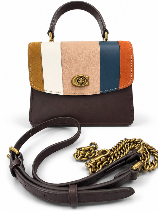 Coach Parker Colorblock Stripe Leather Satchel / Crossbody- Pre-loved