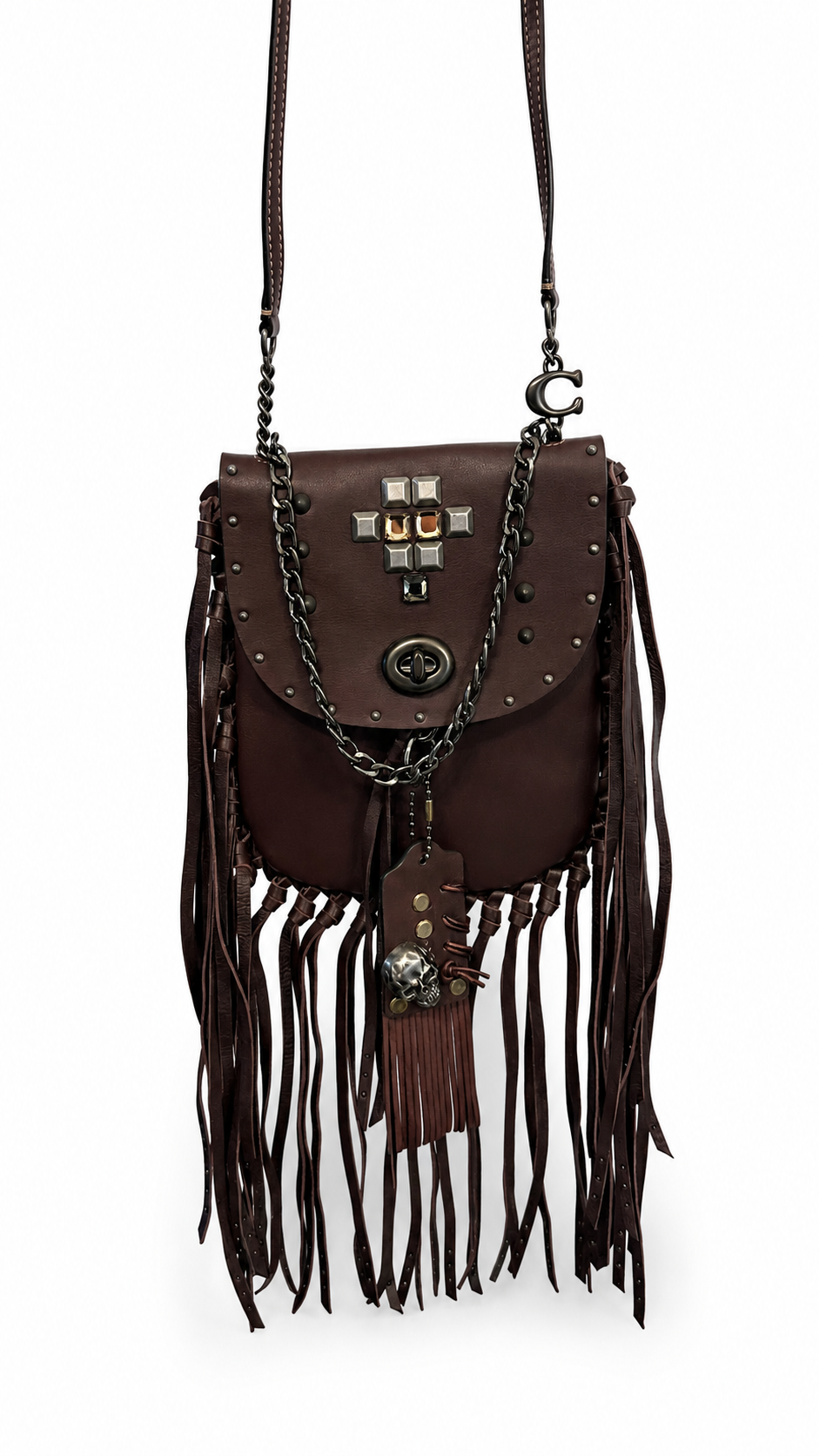 Upcrafted Coach Dark Brown Glovetanned Leather Fringe Crossbody Bag