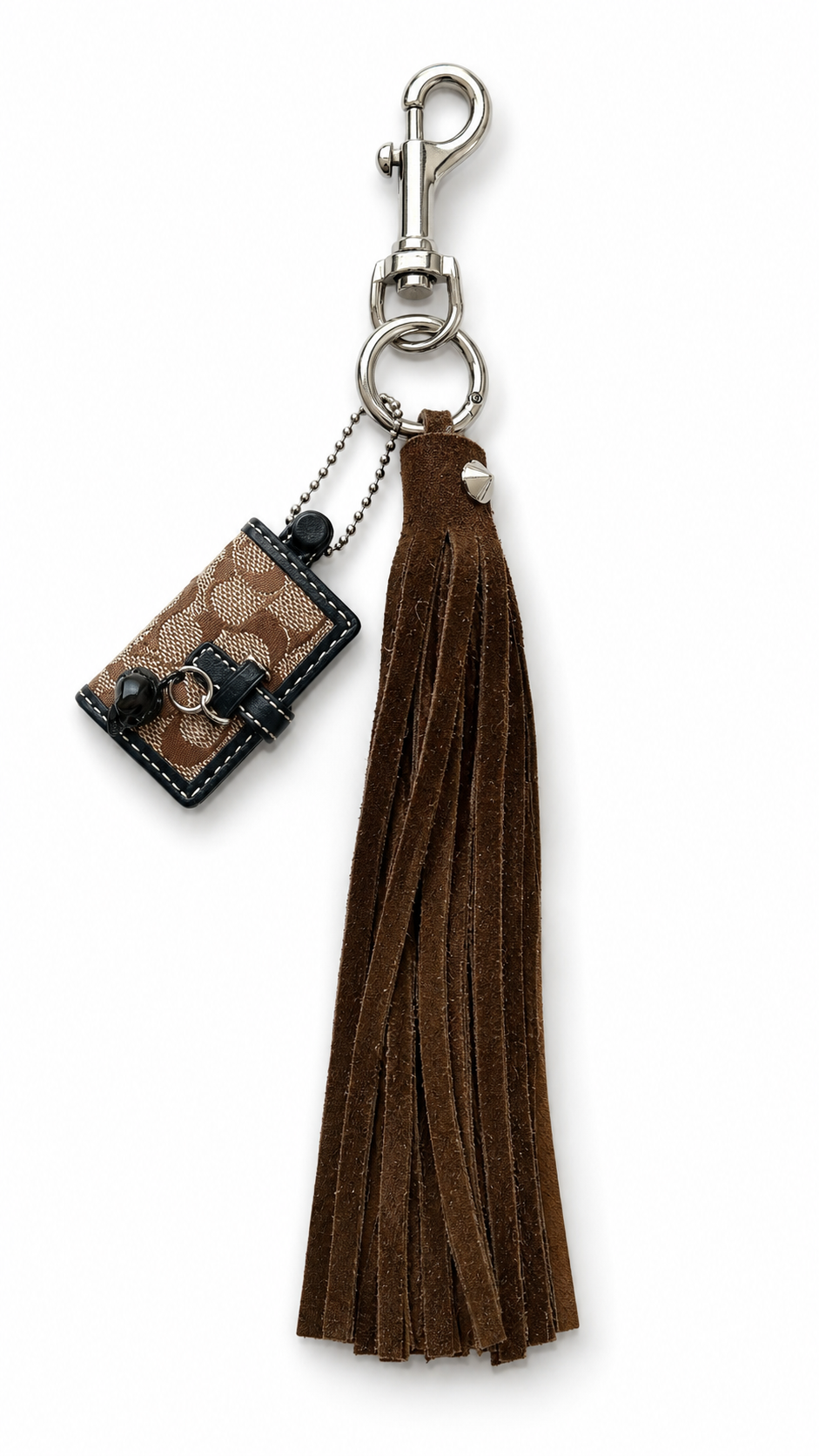 Repurposed Coach Signature “C” Photo Charm & Suede Tassel Bag Charm Cluster