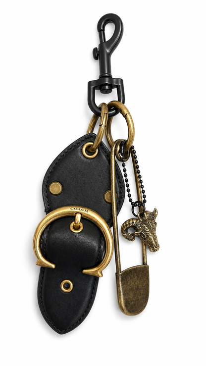 Repurposed Coach Beat Bag Clasp, Ram Head, and XL Safety Pin Bag Charm Cluster