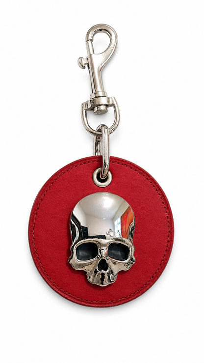Repurposed Coach Coaster Bag Charm Red Leather with Chrome Skull