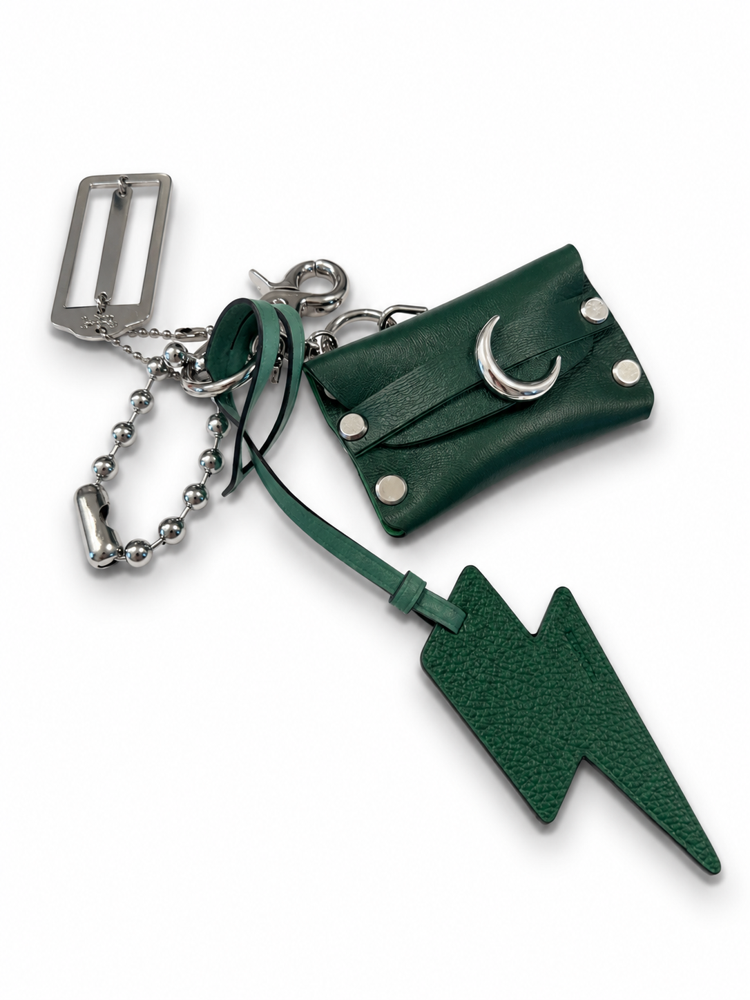 One-of-a-Kind Upcrafted Coach Bag Charm Cluster | Re(Loved) Lightning Bolt, Card Pouch & Silver Coach Hangtag