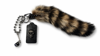 Faux Fur Raccoon Tail & Upcrafted Coach Hangtag Bag Charm Cluster