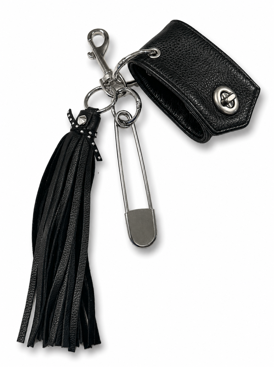 Moto-Inspired Bag Charm Cluster with Repurposed Cuff from a Coach Jacket