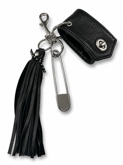 Moto-Inspired Bag Charm Cluster with Repurposed Cuff from a Coach Jacket