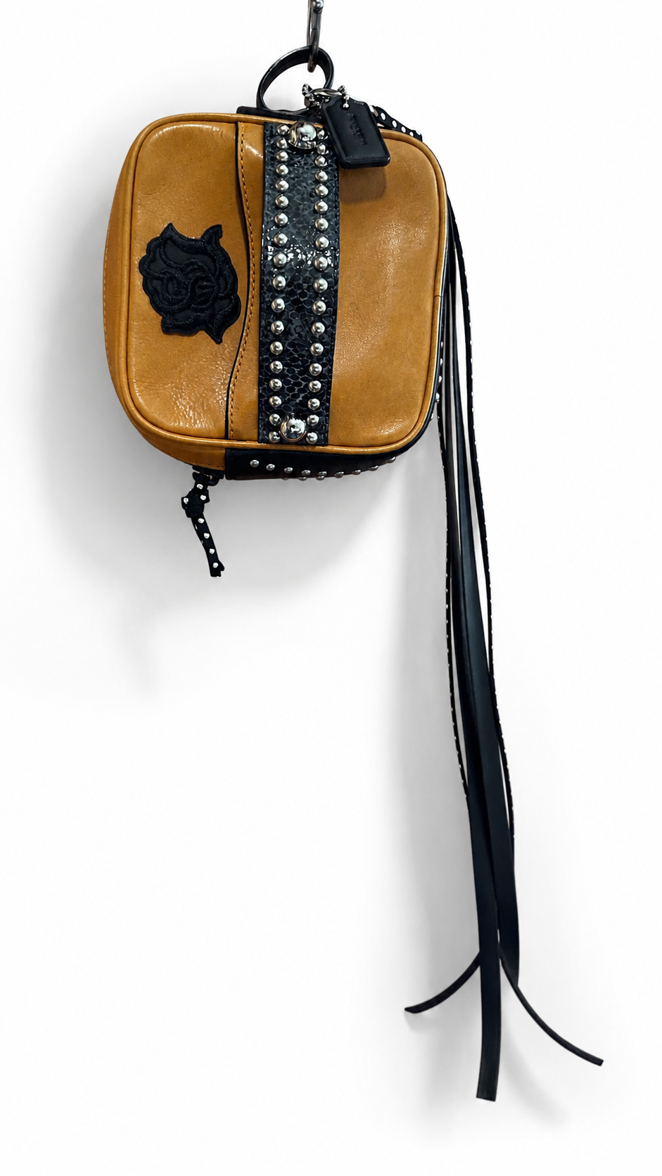 Upcrafted Coach Leather Clutch Pouch | Black Rose Details | Silver Tone Hardware