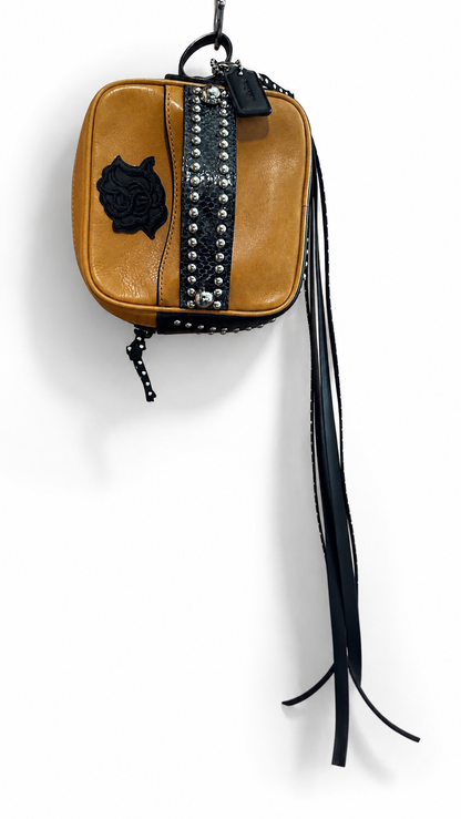 Upcrafted Coach Leather Clutch Pouch | Black Rose Details | Silver Tone Hardware