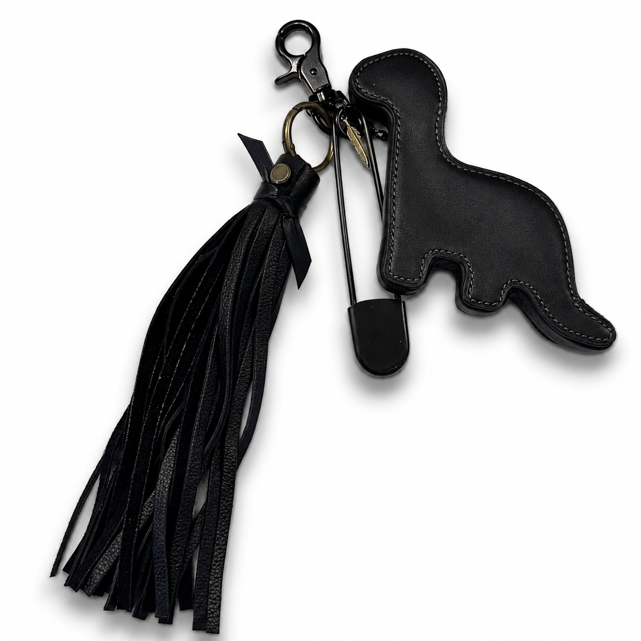 Upcrafted Coach Dino Bag Charm Cluster | XL Safety Pin | Handmade Leather Tassel
