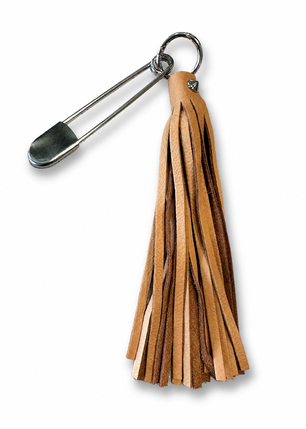 Handmade Soft Leather Tassel Bag Charm | Tan/Nude | Silver Tone Hardware