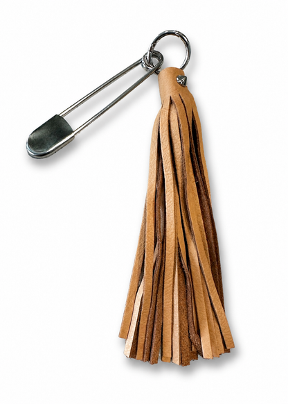 Handmade Soft Leather Tassel Bag Charm | Tan/Nude | Silver Tone Hardware