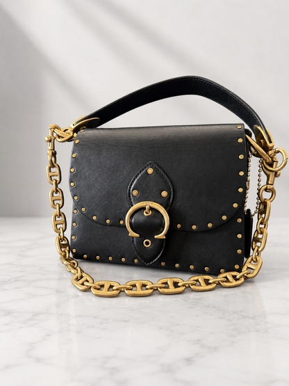 Coach Beat Shoulder Bag 18 with Rivets – Black Glovetanned Leather | Style 4600