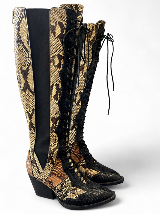 Pre-Loved Coach Snakeskin Patchwork Leather Western Boots – Size 6