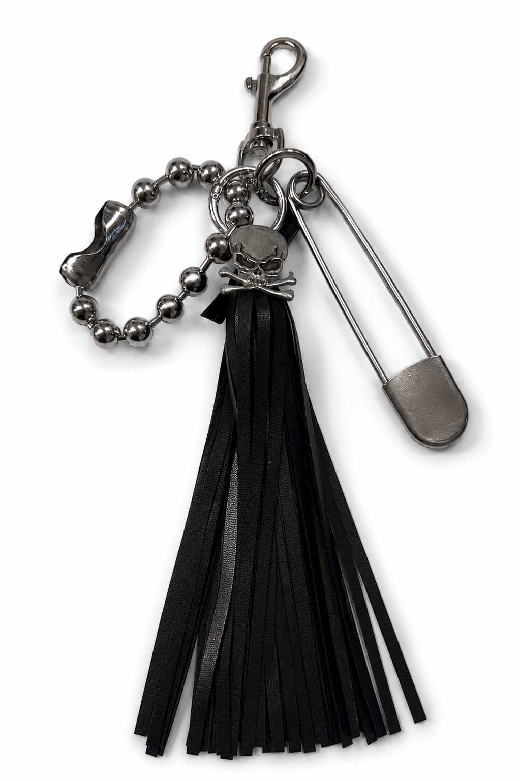Silver Tone XL Safety Pin & Tassel Bag Charm Cluster- Repurposed Collection