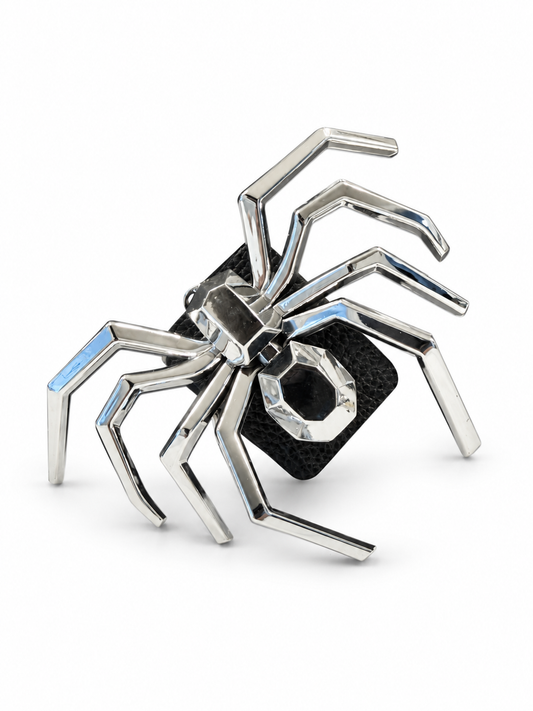 Metallic Plastic Spider on a Piece of a Coach Lora Bucket Bag Hangtag Style Charm