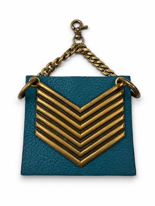 Repurposed Piece of a Moss Mills Floyd Clutch with Chevron on Teal Pebbled Leather Bag Charm