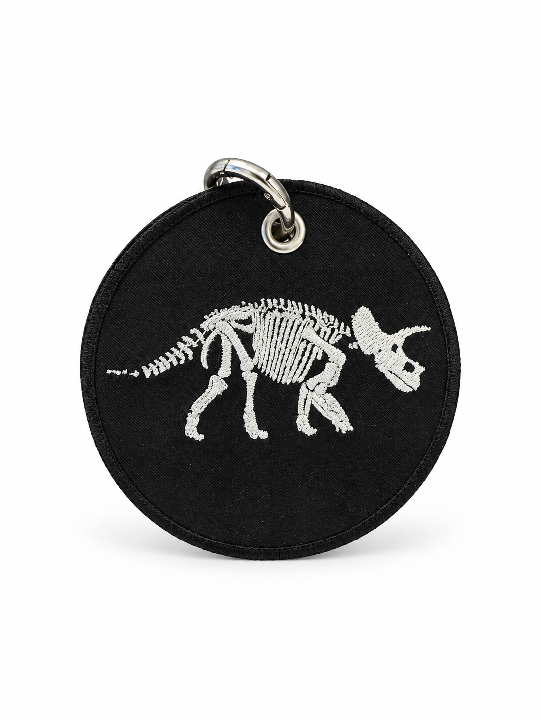 Dinosaur Skeleton Patch on a Piece of Repurposed Coach Handbag Bag Charm