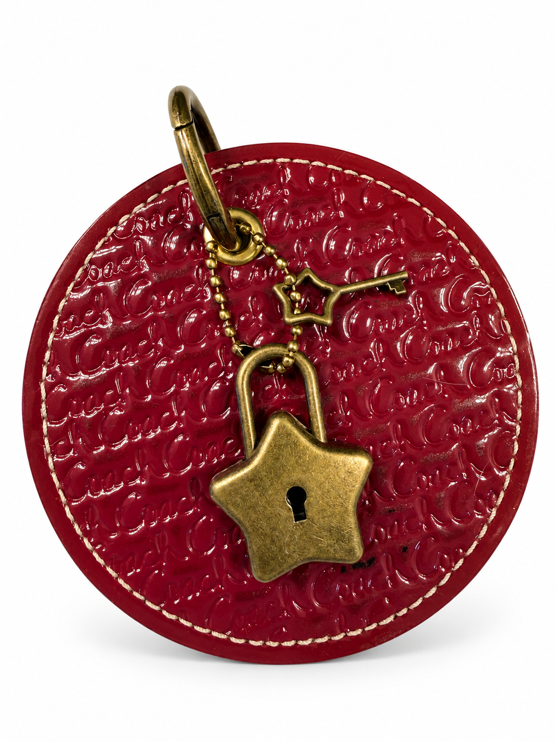 Repurposed Coach 1990s Coaster with Star Lock and Key (works) Bag Charm