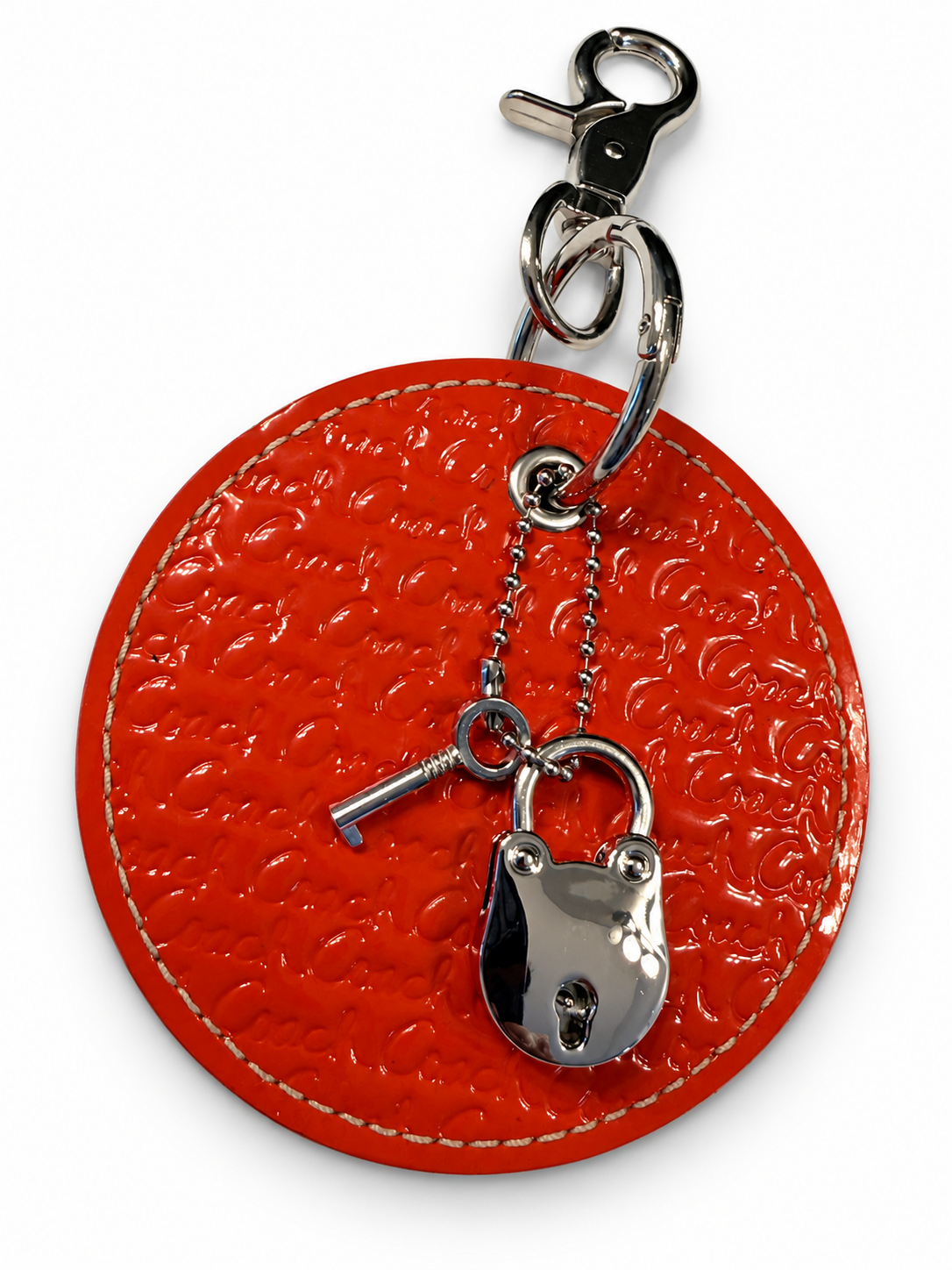 Repurposed 1990s Coach Coaster with Lock and Key (works) in Silver Tone