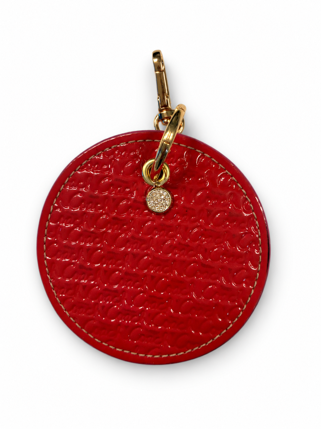 Repurposed 1990s Coach Coaster with Coach Rhinestone Mini-Charm Bag Charm