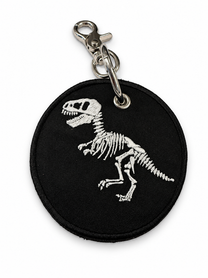 Repurposed Piece of a Coach Handbag with T-Rex Skeleton Patch Bag Charm