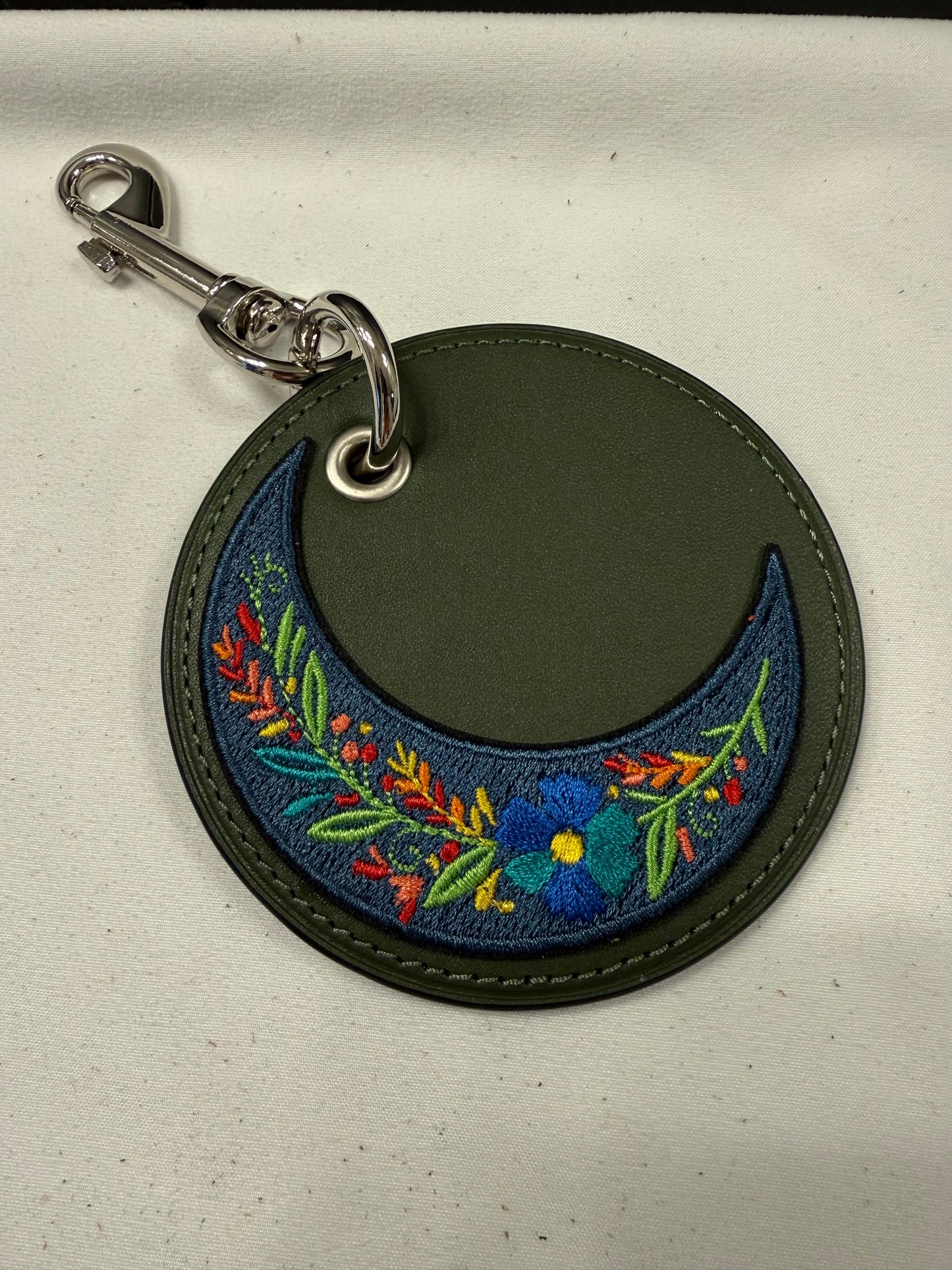Repurposed Coach Coaster with Embroidered Moon Patch Bag Charm