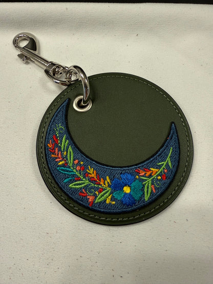 Repurposed Coach Coaster with Embroidered Moon Patch Bag Charm