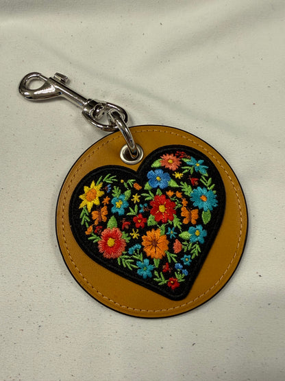Repurposed Coach Coaster with Embroidered Heart Patch Bag Charm