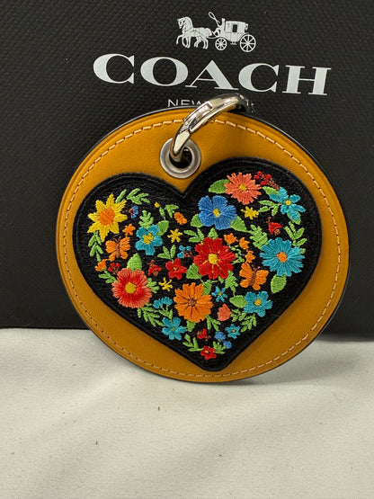 Repurposed Coach Coaster with Embroidered Heart Patch Bag Charm