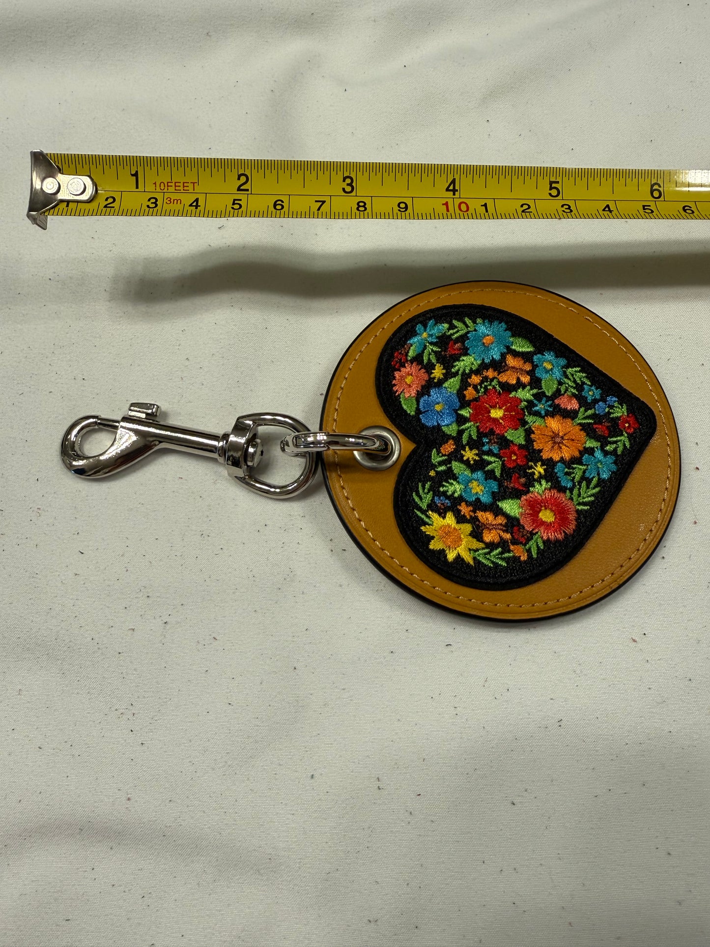 Repurposed Coach Coaster with Embroidered Heart Patch Bag Charm