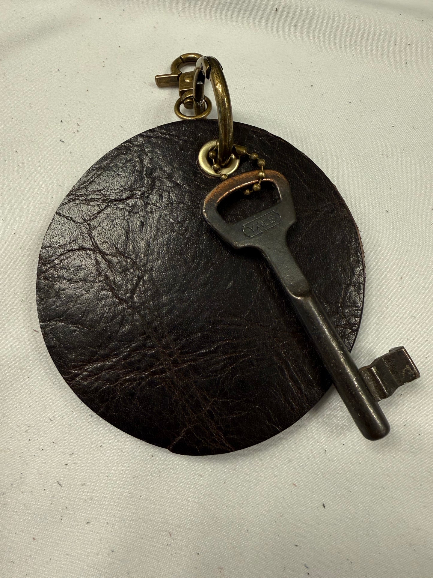 Repurposed Olive Coach Coaster and Moss Mills Handbag Leather with Authentic Antique Key