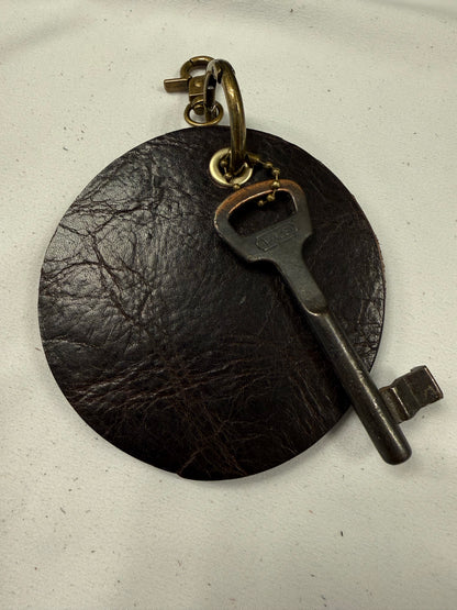 Repurposed Olive Coach Coaster and Moss Mills Handbag Leather with Authentic Antique Key