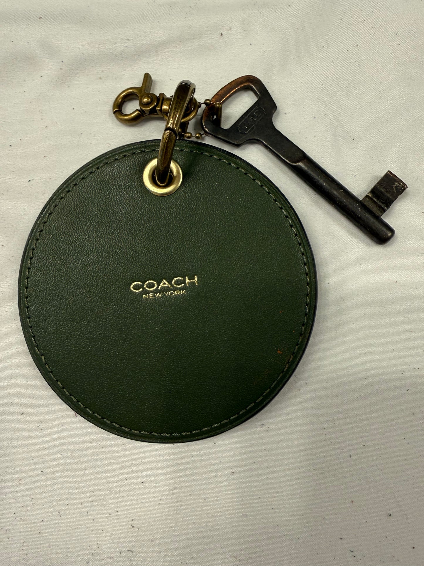Repurposed Olive Coach Coaster and Moss Mills Handbag Leather with Authentic Antique Key
