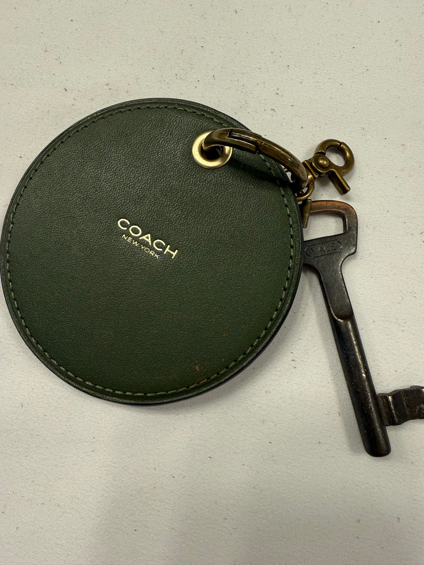 Repurposed Olive Coach Coaster and Moss Mills Handbag Leather with Authentic Antique Key