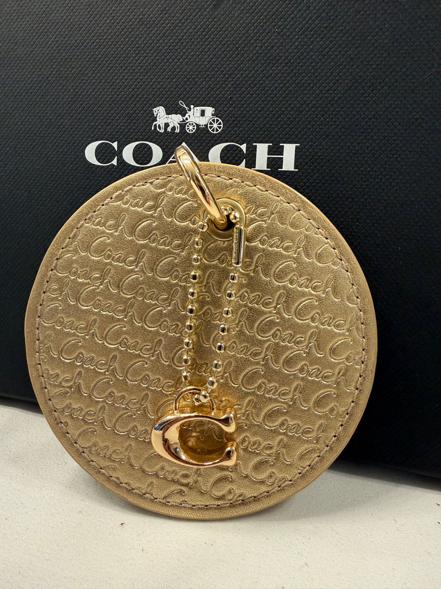 Repurposed 1990s Coach Coaster with C Charm- Bag Charm