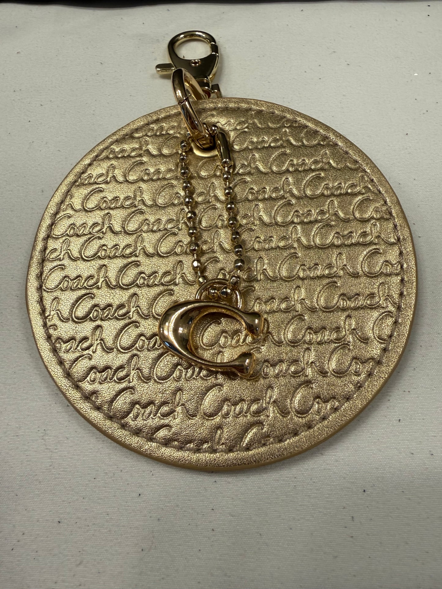 Repurposed 1990s Coach Coaster with C Charm- Bag Charm