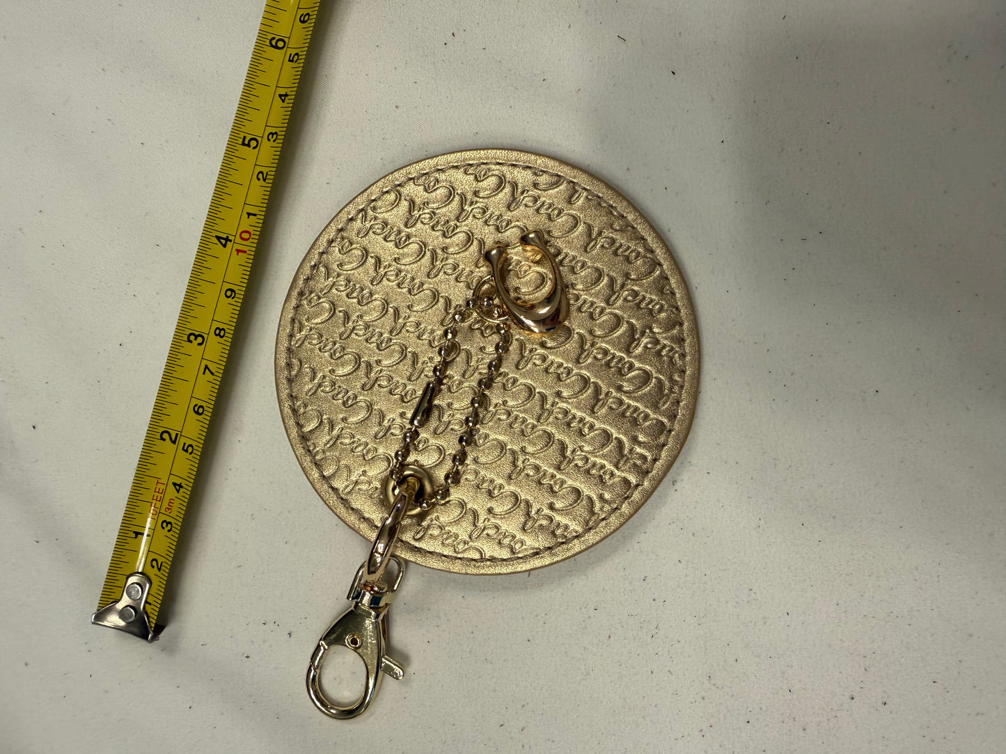 Repurposed 1990s Coach Coaster with C Charm- Bag Charm