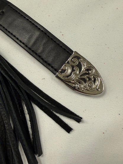 Repurposed Western Belt with Feather Charm and Skull Charm with Handmade Leather Tassel