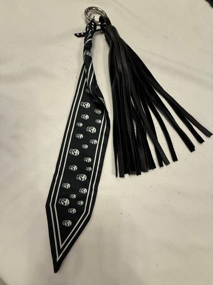 Handmade Black Leather Tassel and Mini Skull Scarf Charm - Bag Charm