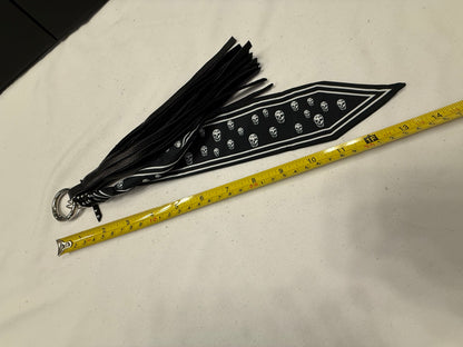 Handmade Black Leather Tassel and Mini Skull Scarf Charm - Bag Charm